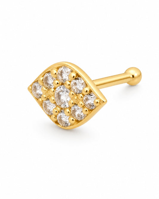 14K Yellow Gold White CZ Evil Eye Nose Ring