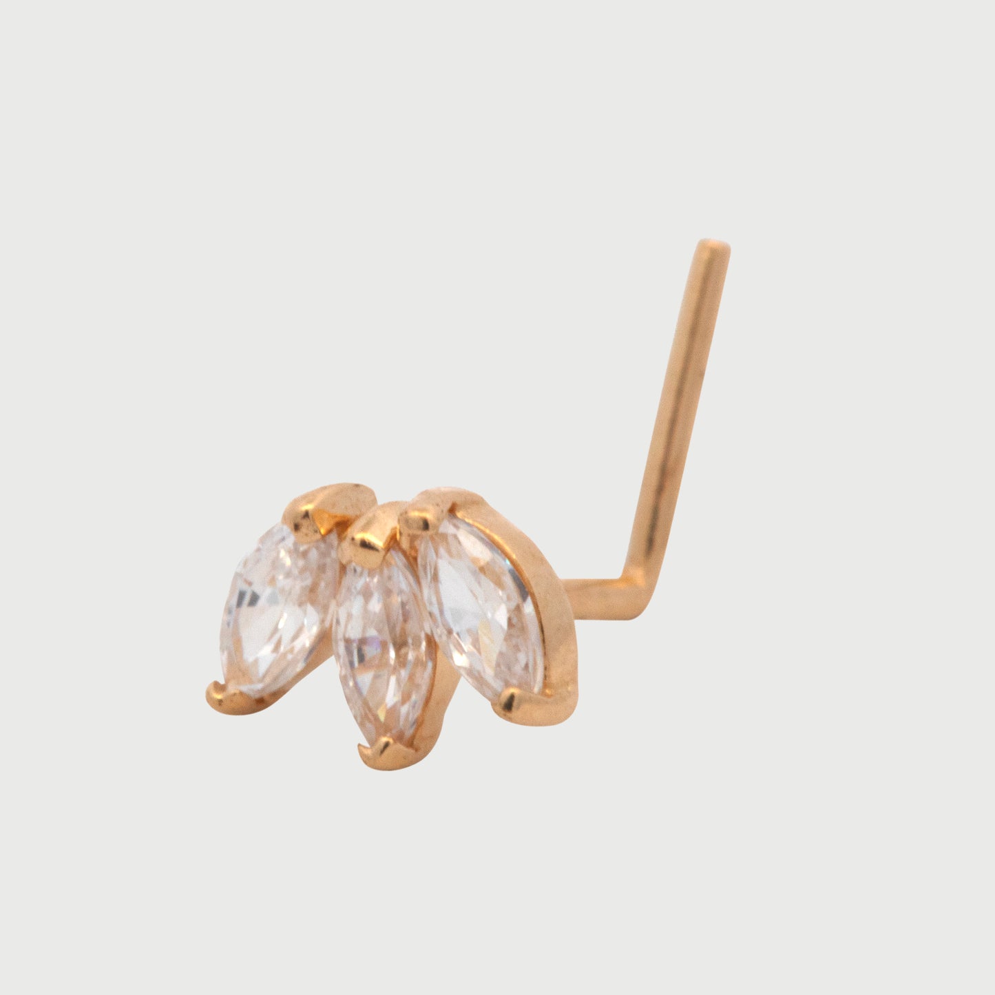 14K Yellow Gold Triple Marquise L-Bar Nose Ring