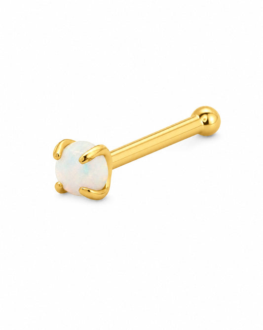 14K Yellow Gold Round Opal Prong-Set Nose Ring