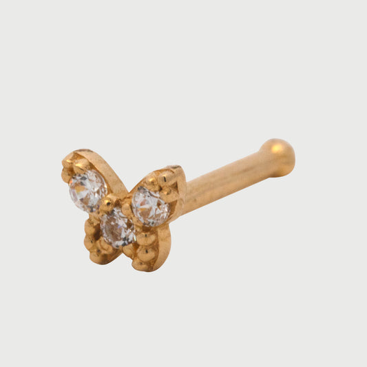 14K Yellow Gold Butterfly CZ Nose Ring