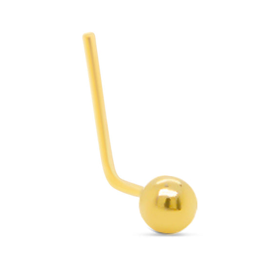 14K Yellow Gold Polished Ball L-Bar Nose Ring