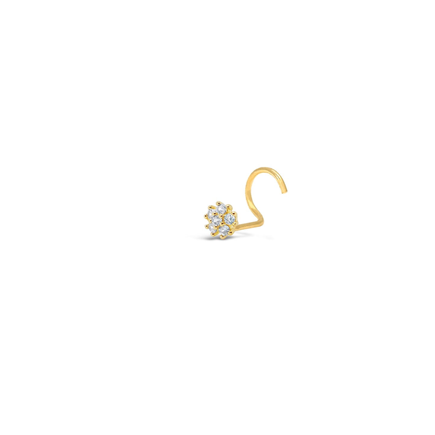 14K Yellow Gold CZ Flower Nose Curved Ring