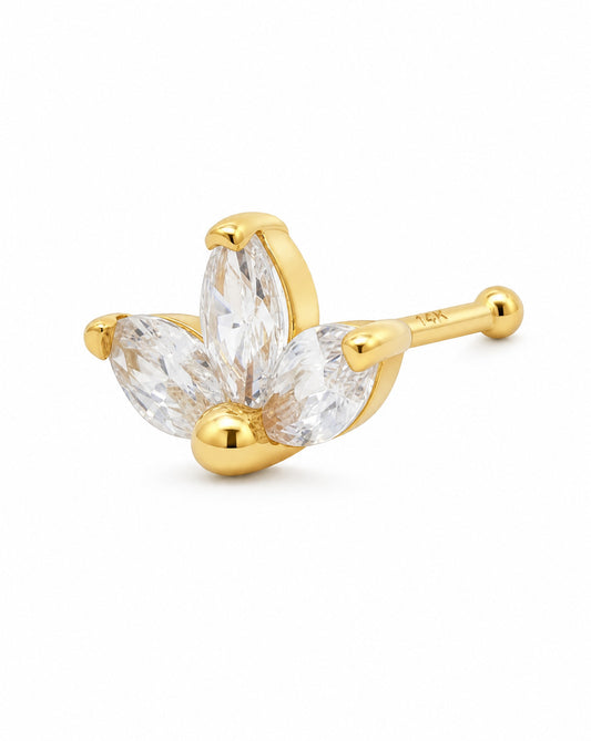 14K Yellow Gold Marquise Trio Nose Ring