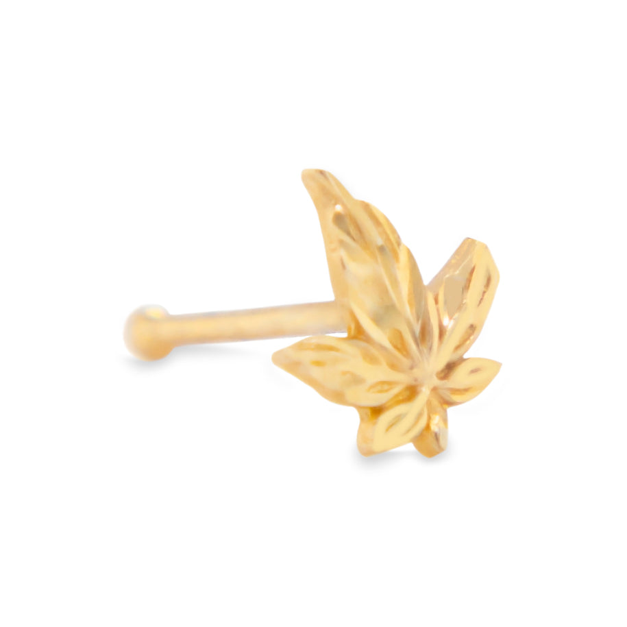 14K Yellow Gold Textured Leaf Nose Ring