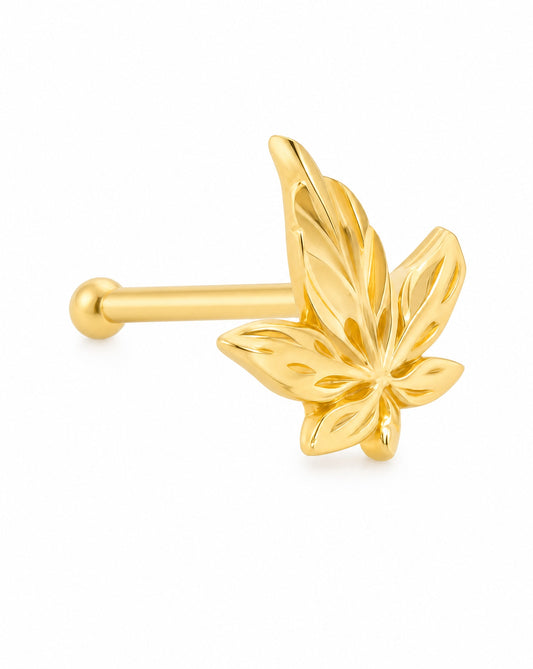 14K Yellow Gold Textured Leaf Nose Ring