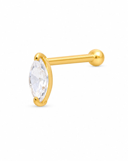 14K Yellow Gold Marquise White CZ Nose Ring