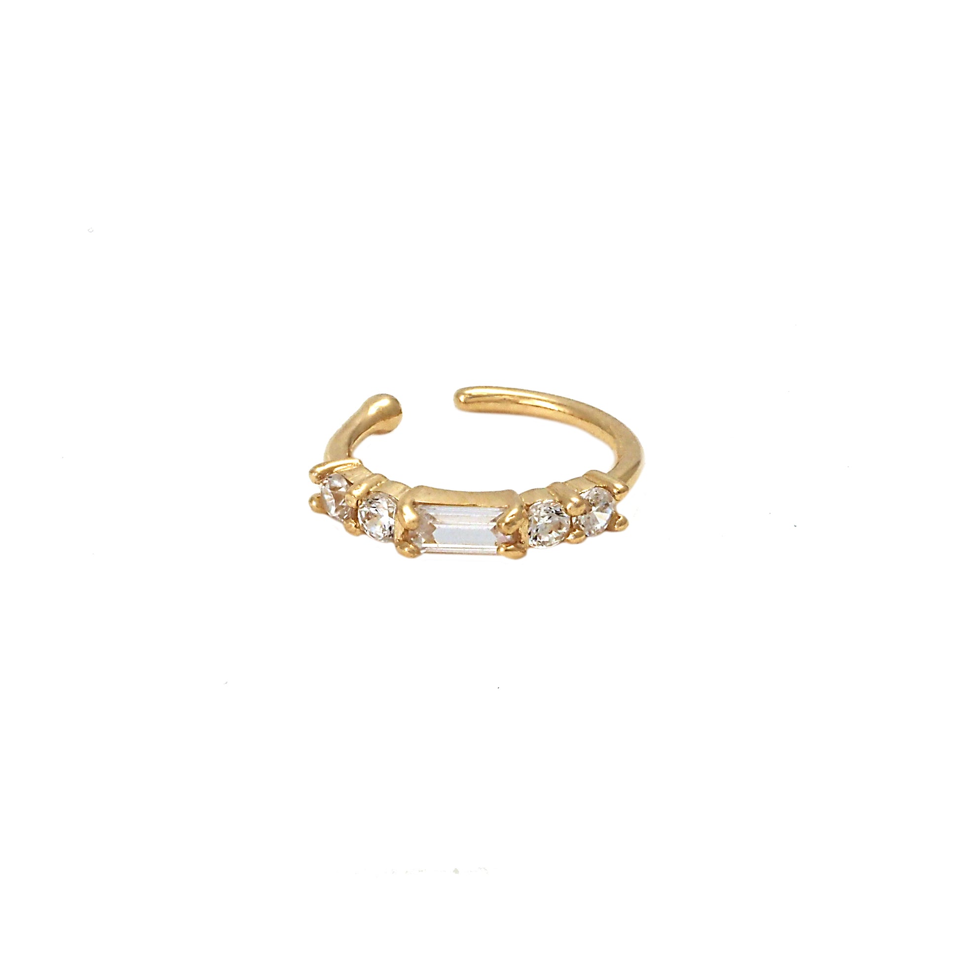 14K Yellow Gold CZ Baguette Nose Ring Hoop