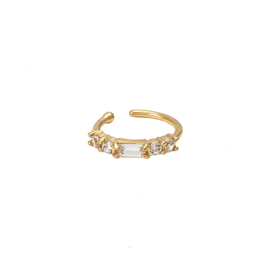 14K Yellow Gold CZ Baguette Nose Ring Hoop