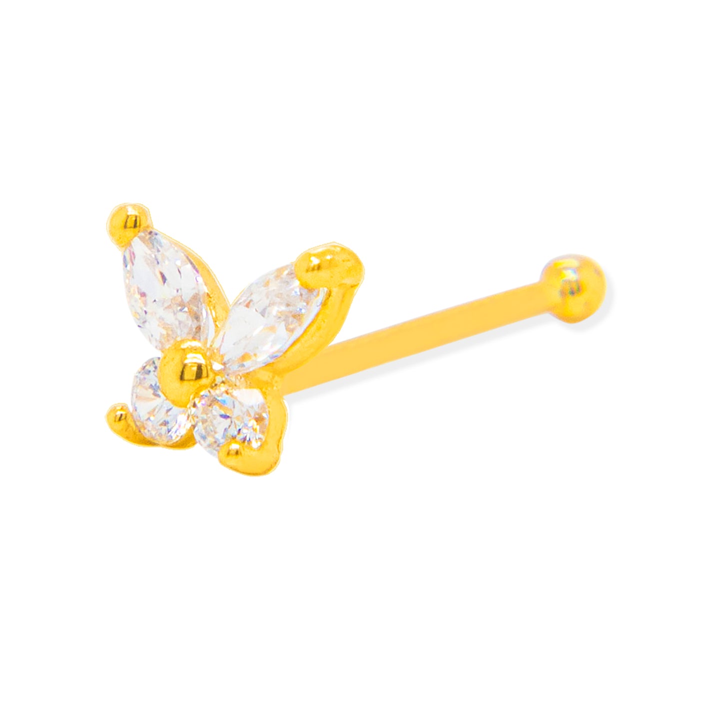 14K Yellow Gold Unique Butterfly CZ Nose Ring