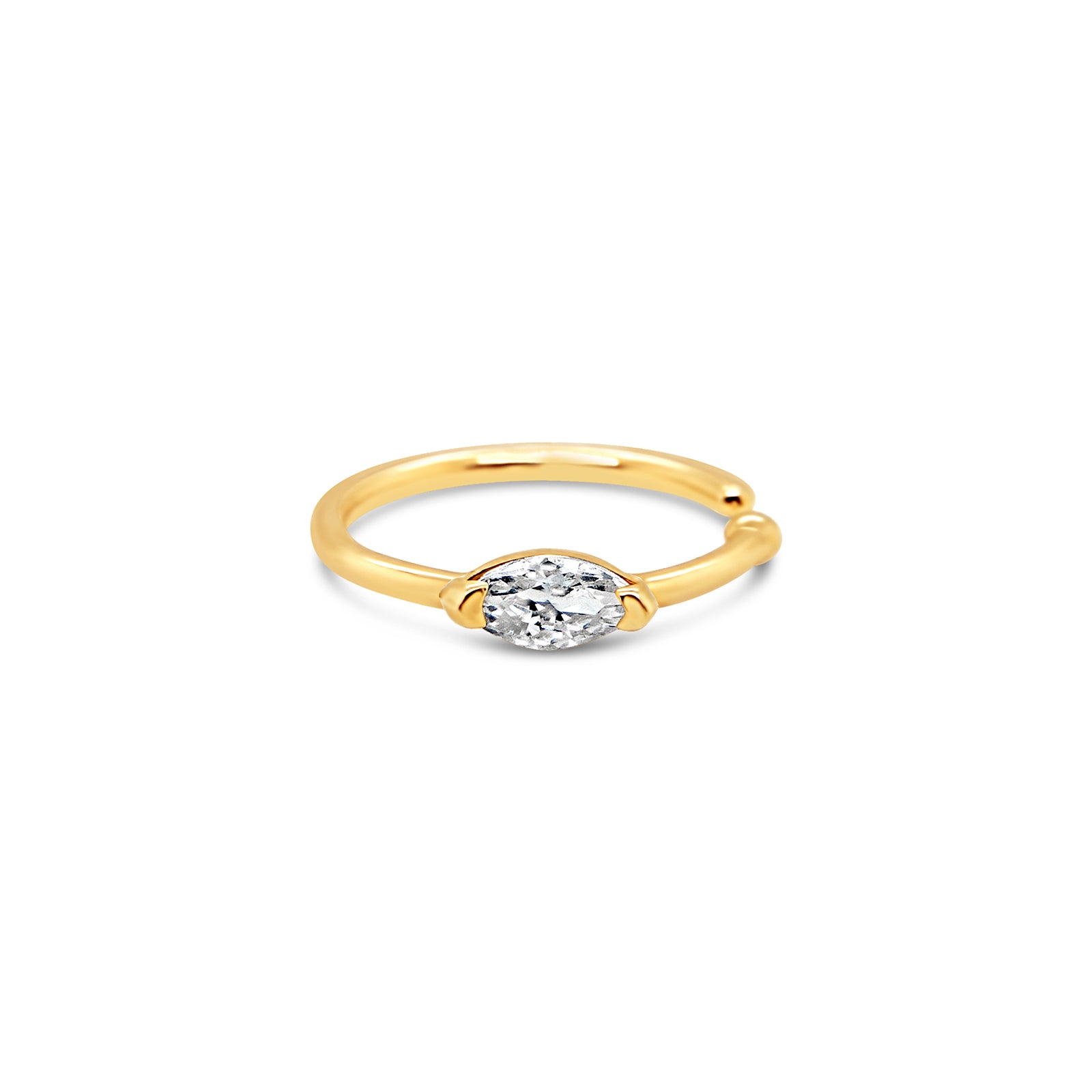14K Yellow Gold Solitaire Oval White CZ Nose Ring Hoop
