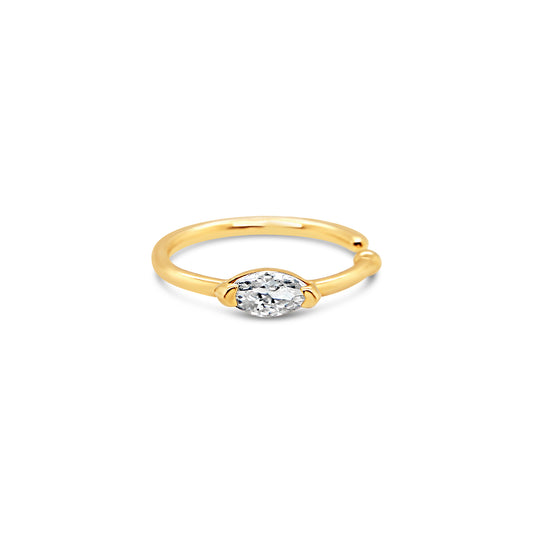 14K Yellow Gold Solitaire Oval White CZ Nose Ring Hoop