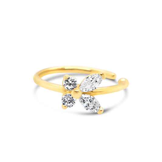 14K Yellow Gold White CZ Buttefly Nose Ring