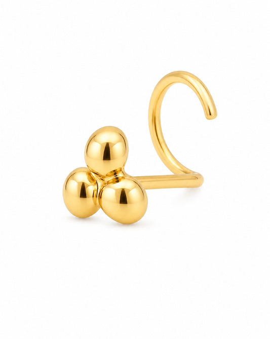 14K Yellow Gold Polished Triple Cluster Nose Curved Ring