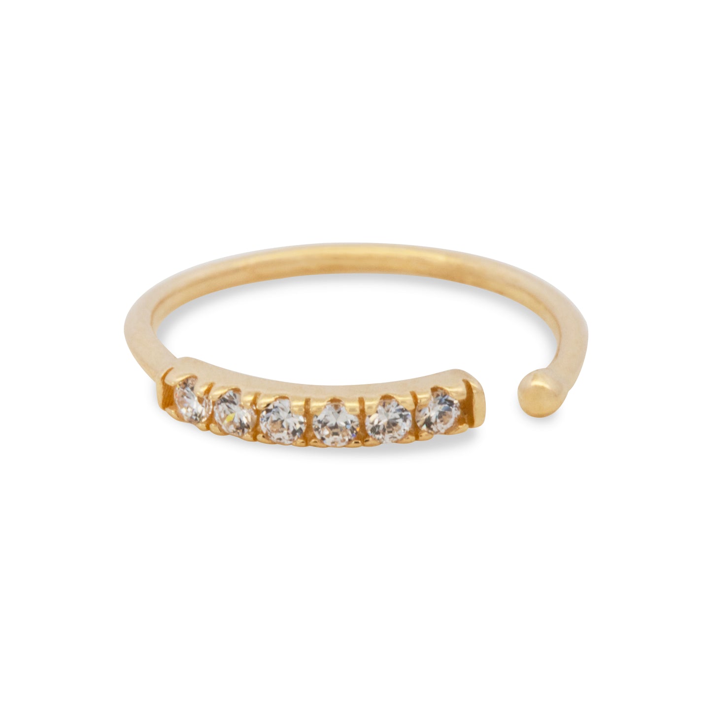 14K Yellow Gold White Multi-CZ Nose Ring Hoop