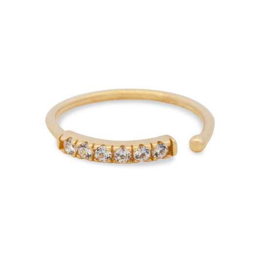 14K Yellow Gold White Multi-CZ Nose Ring Hoop