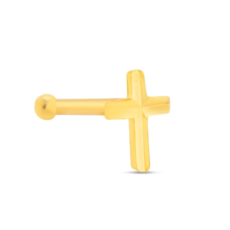 14K Yellow Gold Tiny Cross Nose Ring