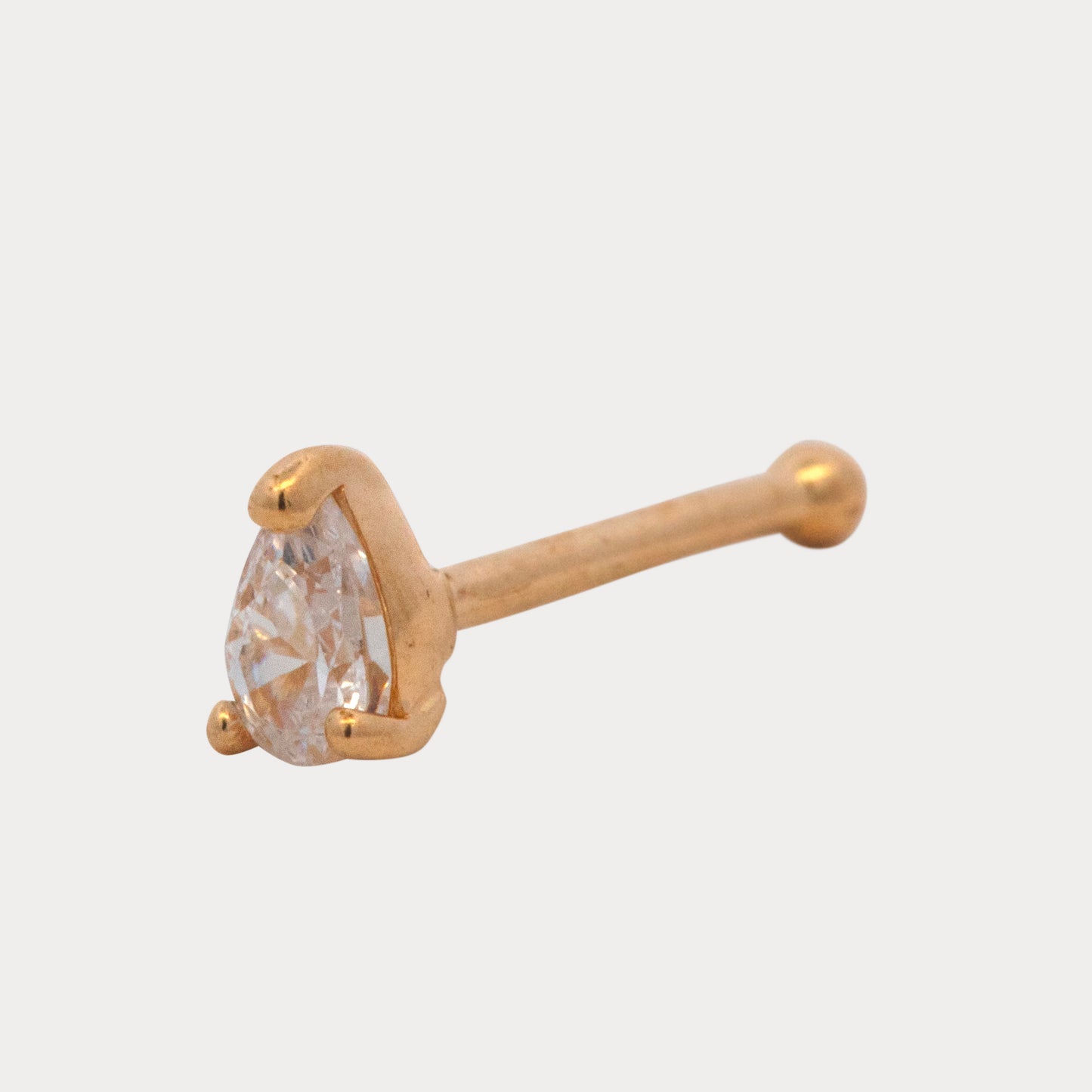 14K Yellow Gold Teardrop Prong White CZ Nose Ring