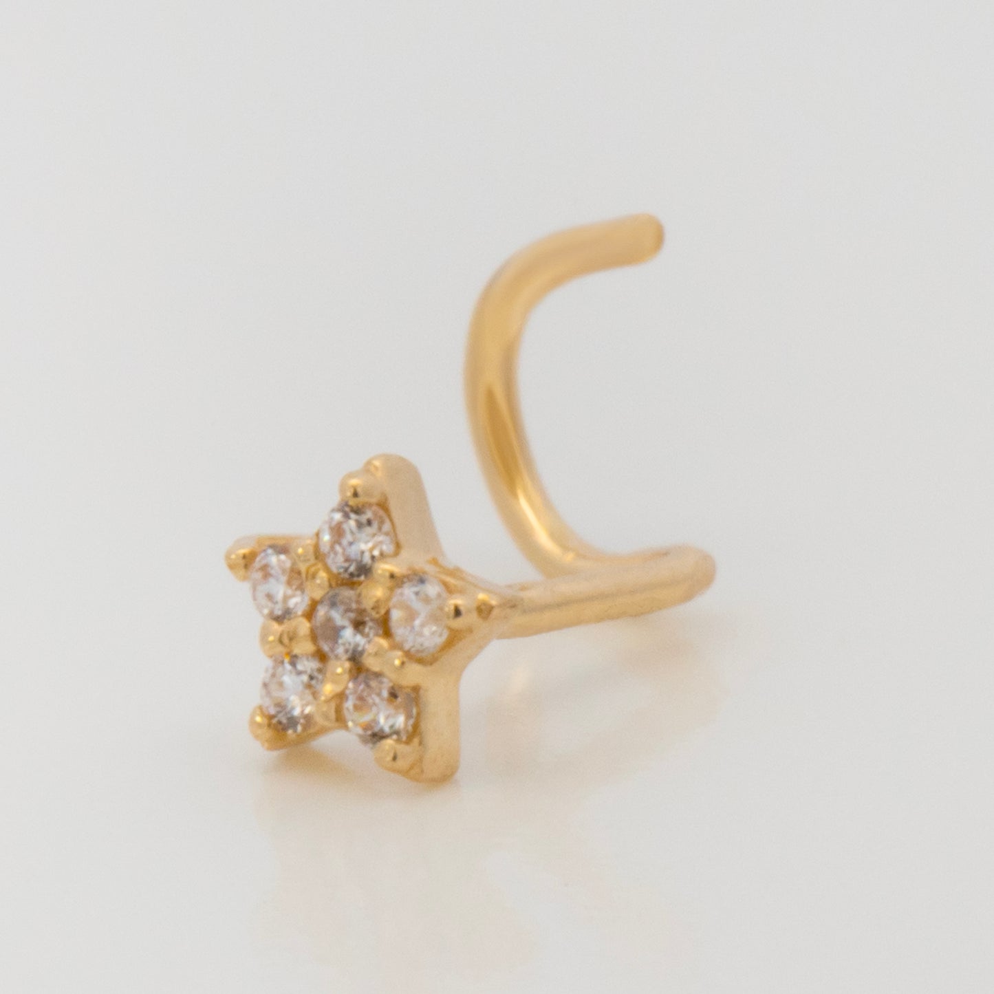 14K Yellow Gold Beaded Solitaire White CZ Nose Screw Ring
