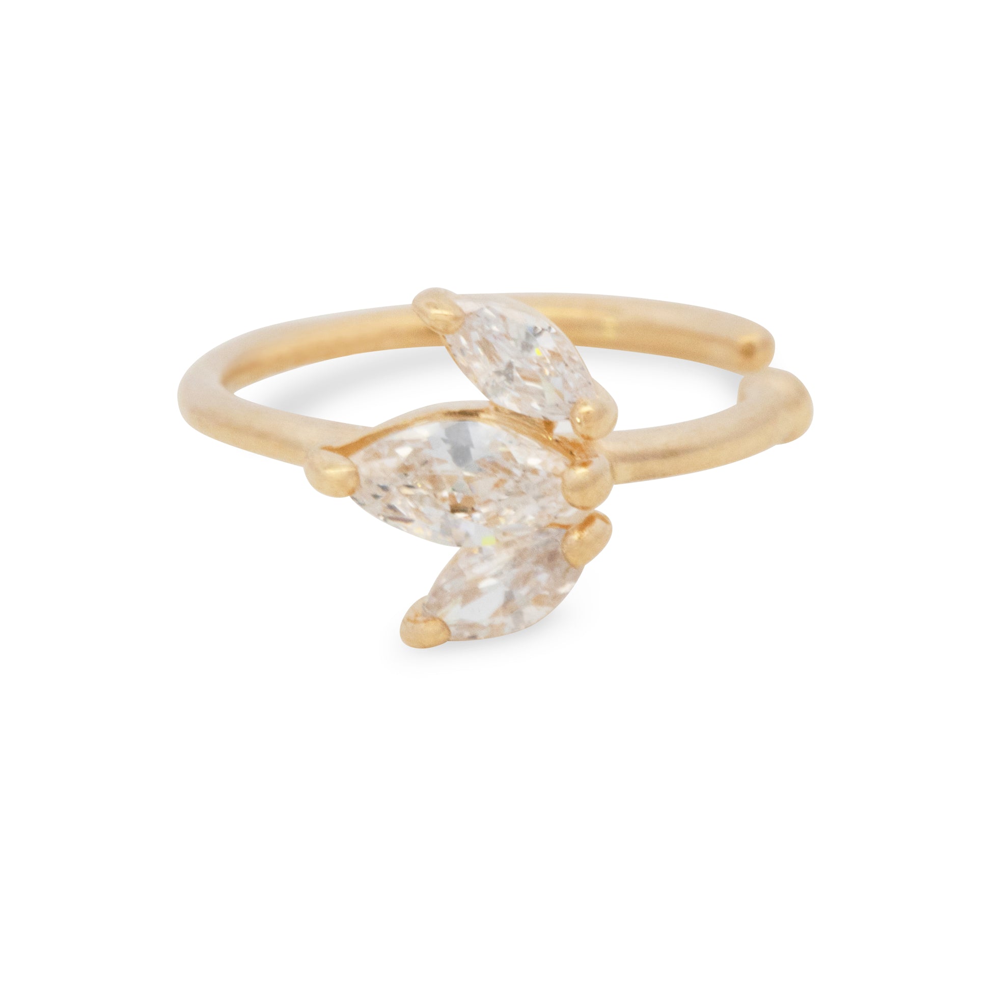 14K Yellow Gold Marquise Triple Cluster CZ Nose Ring Hoop