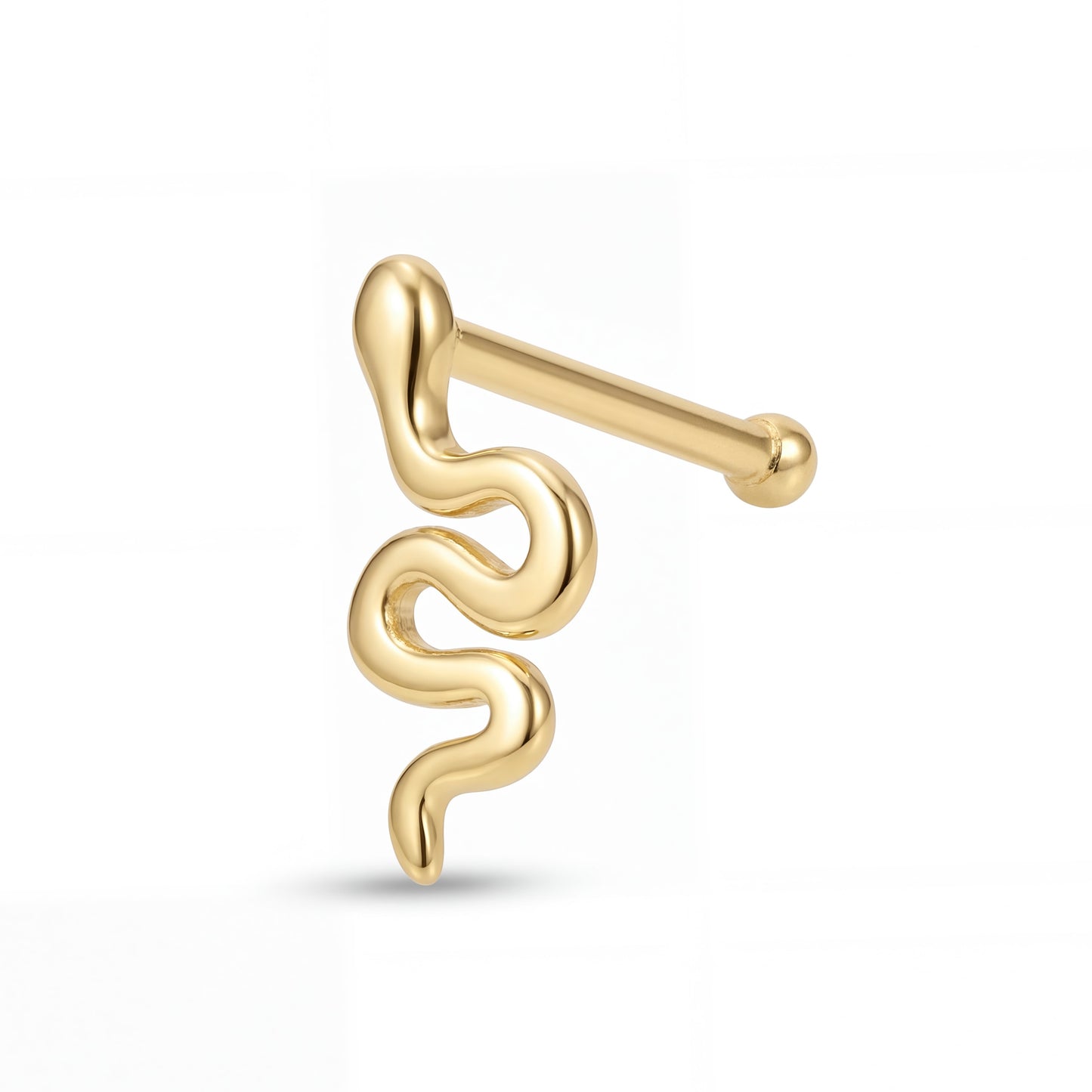 14K Yellow Gold Polished Slithering Snake Nose Stud