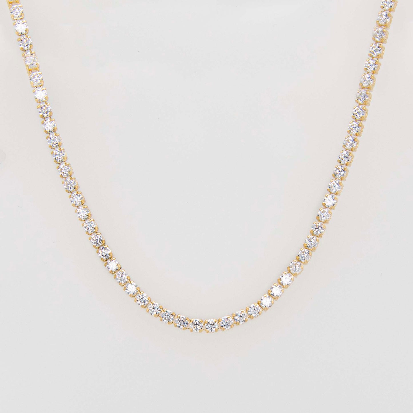 14K Yellow Gold White CZ Tennis Necklace
