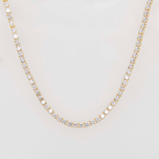 14K Yellow Gold White CZ Tennis Necklace
