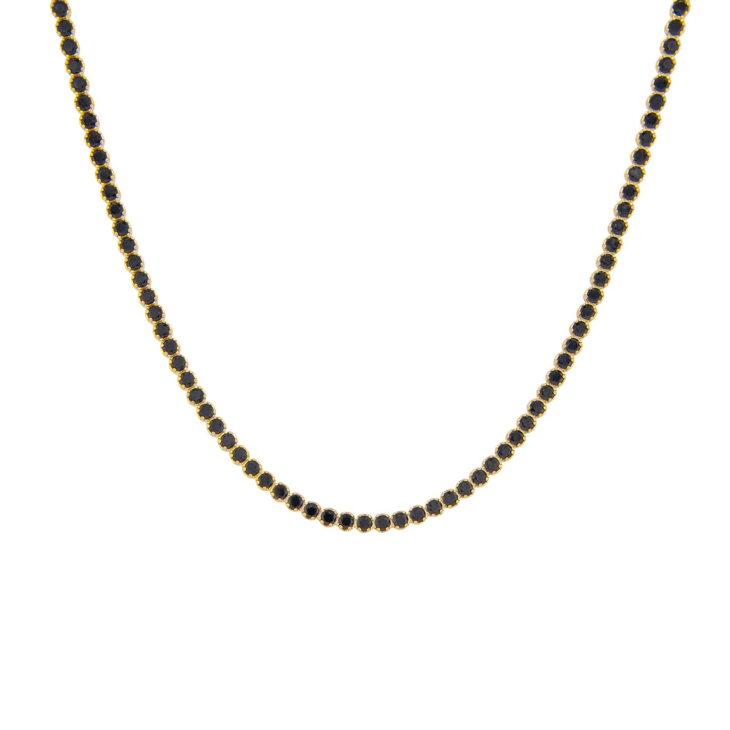 14K Yellow Gold Black CZ Tennis Necklace