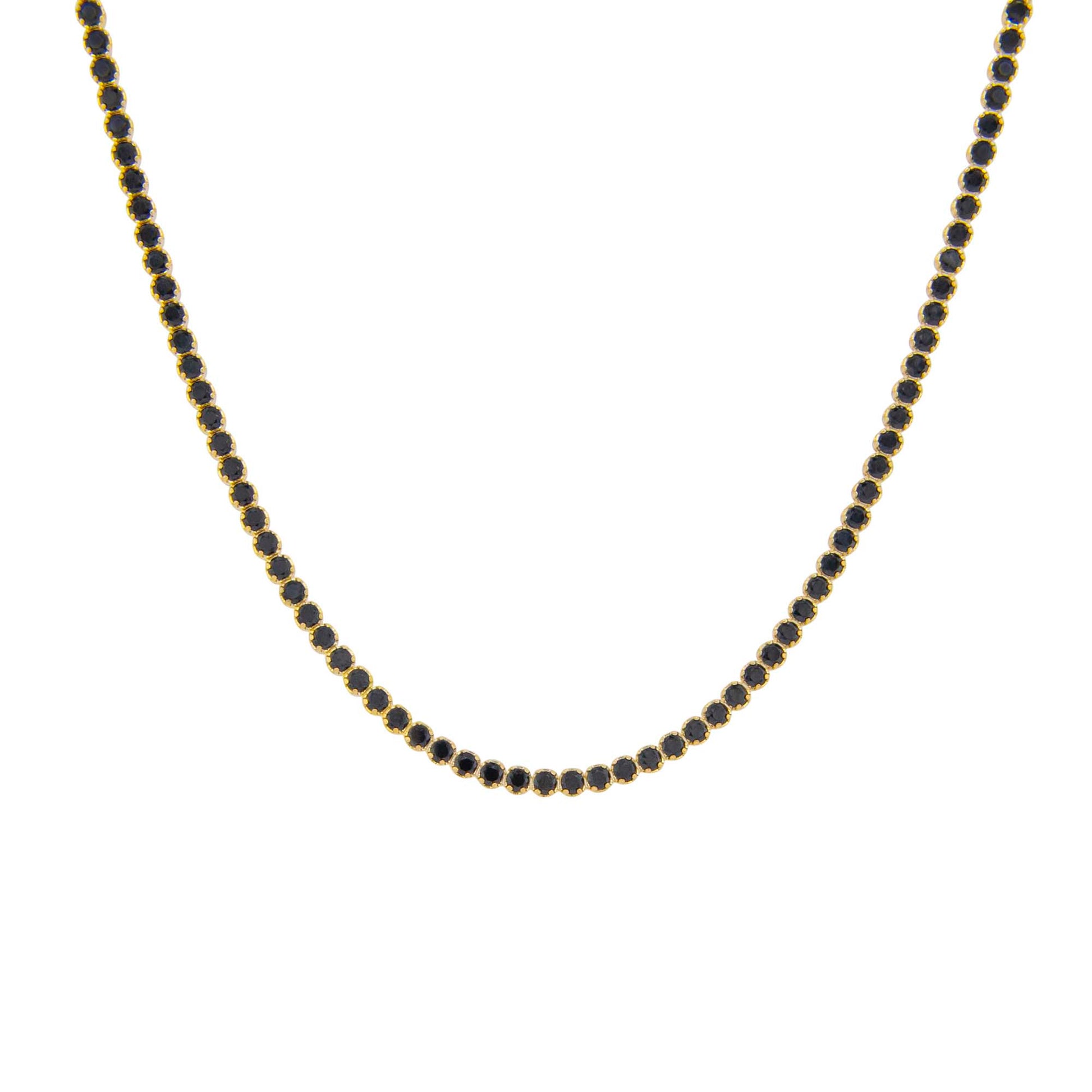 14K Yellow Gold Black CZ Tennis Necklace