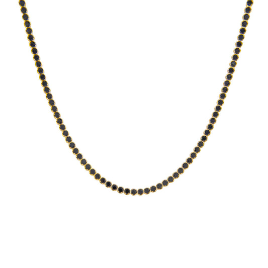 14K Yellow Gold Black CZ Tennis Necklace