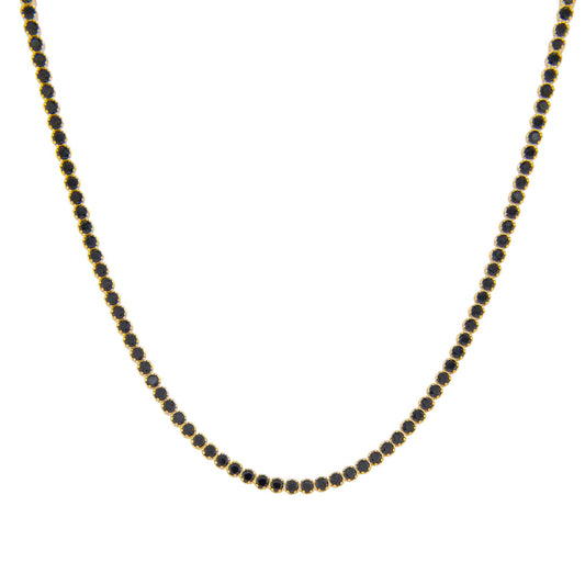 14K Yellow Gold Black CZ Tennis Necklace-1