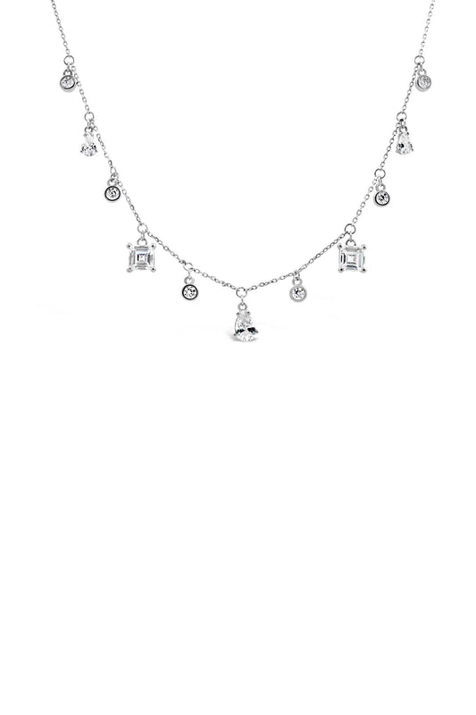 14K White Gold Dangling Multi-Shape Stone CZ Necklace