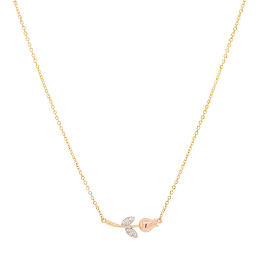 14K Tri-Color Gold Rose with CZ Accents Necklace