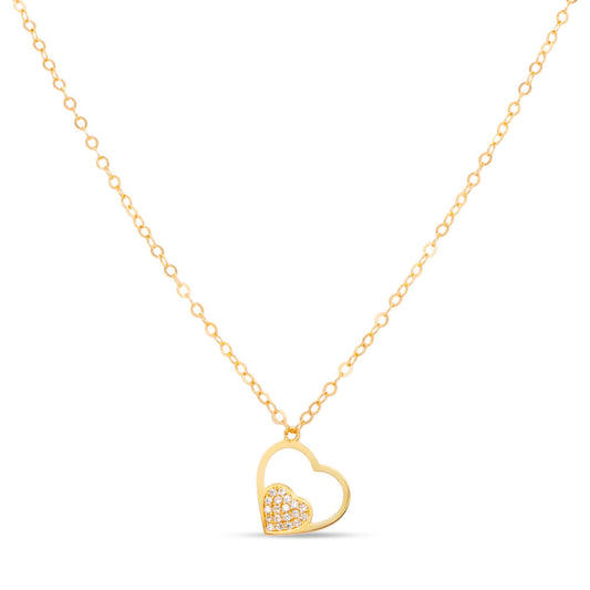 14K Yellow Gold Double Open Heart CZ Necklace