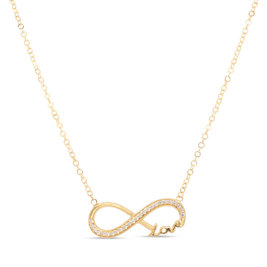 14K Yellow Gold Infinity with "Love" CZ Necklace