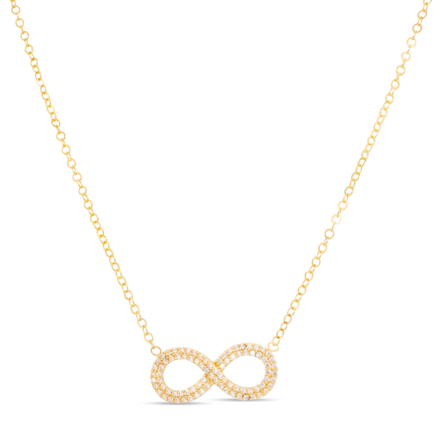 14K Yellow Gold Double Infinity Pave CZ Necklace