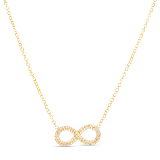 14K Yellow Gold Double Infinity Pave CZ Necklace
