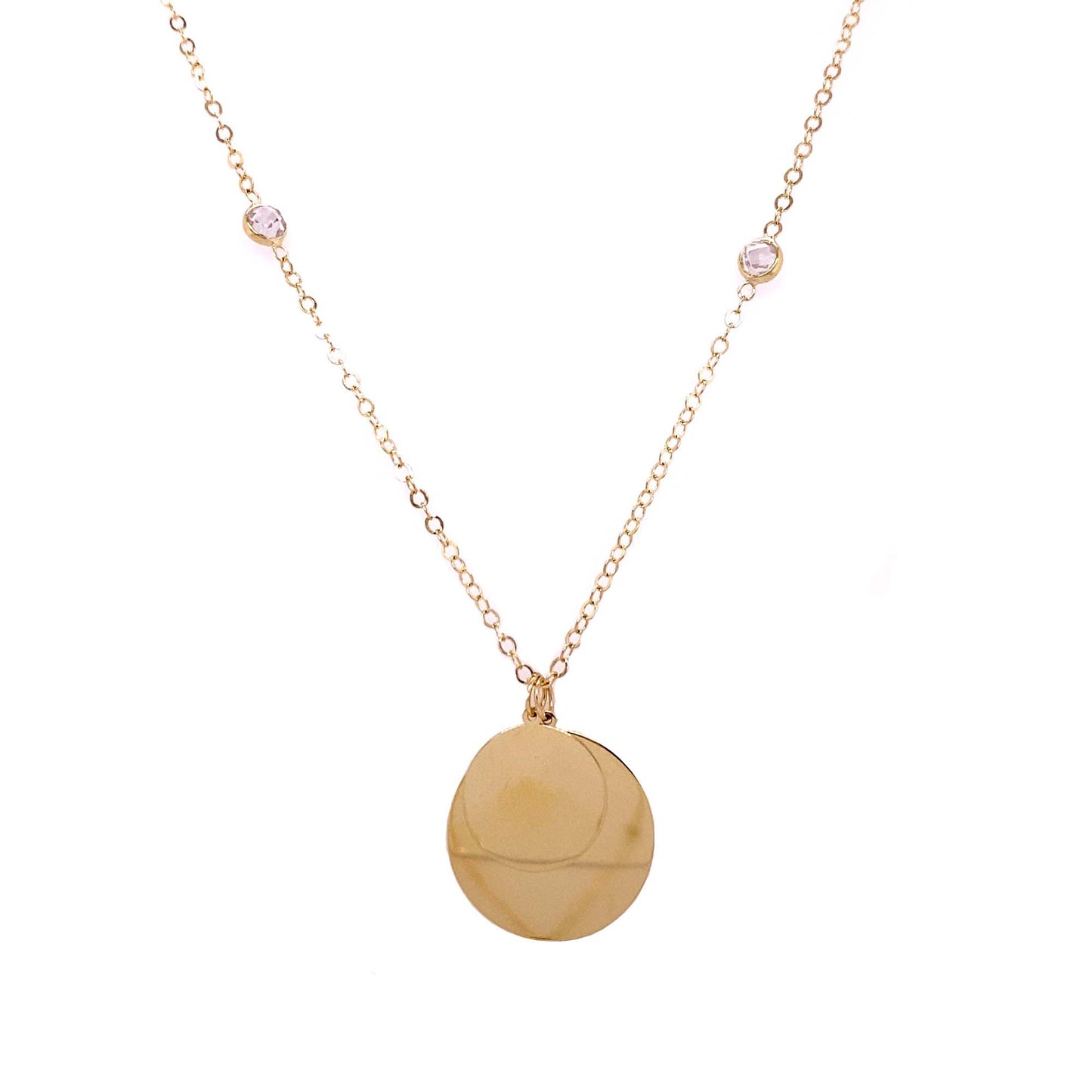 14K Yellow Gold Disc with CZ Bezel Accents Necklace