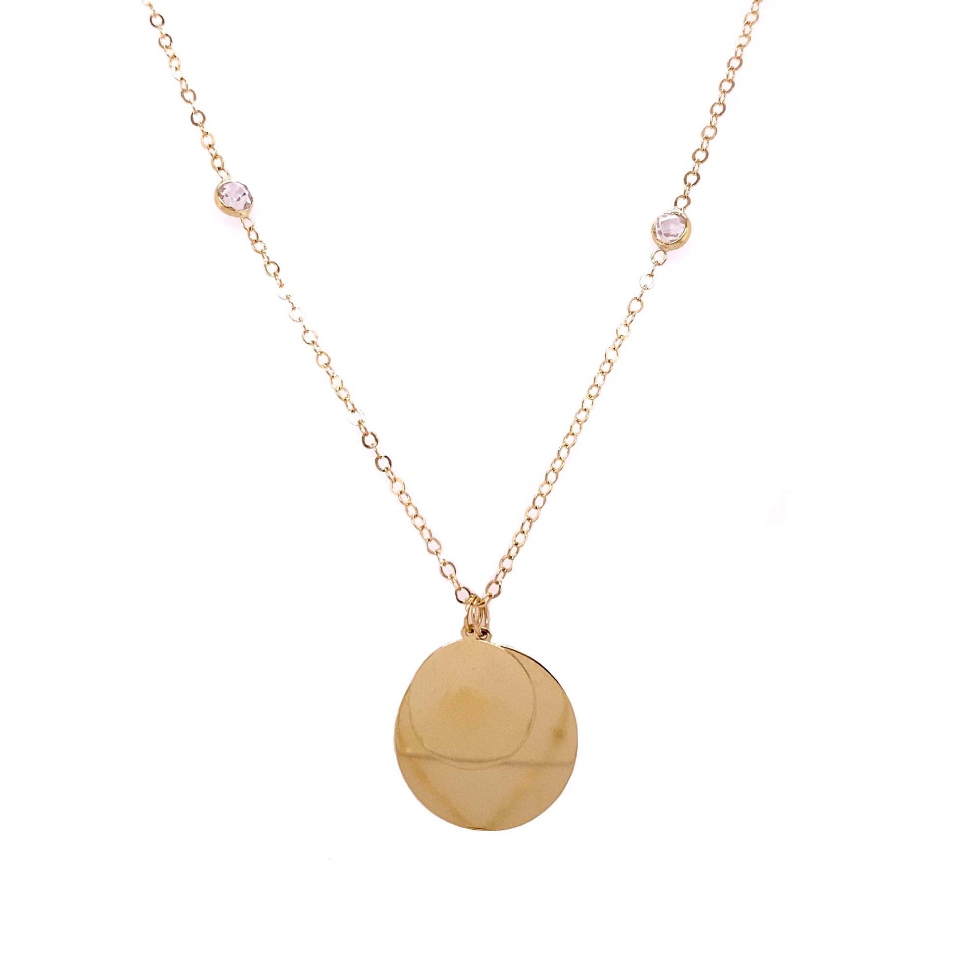14K Yellow Gold Disc with CZ Bezel Accents Necklace