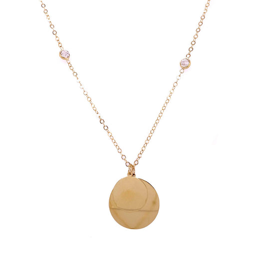 14K Yellow Gold Disc with CZ Bezel Accents Necklace