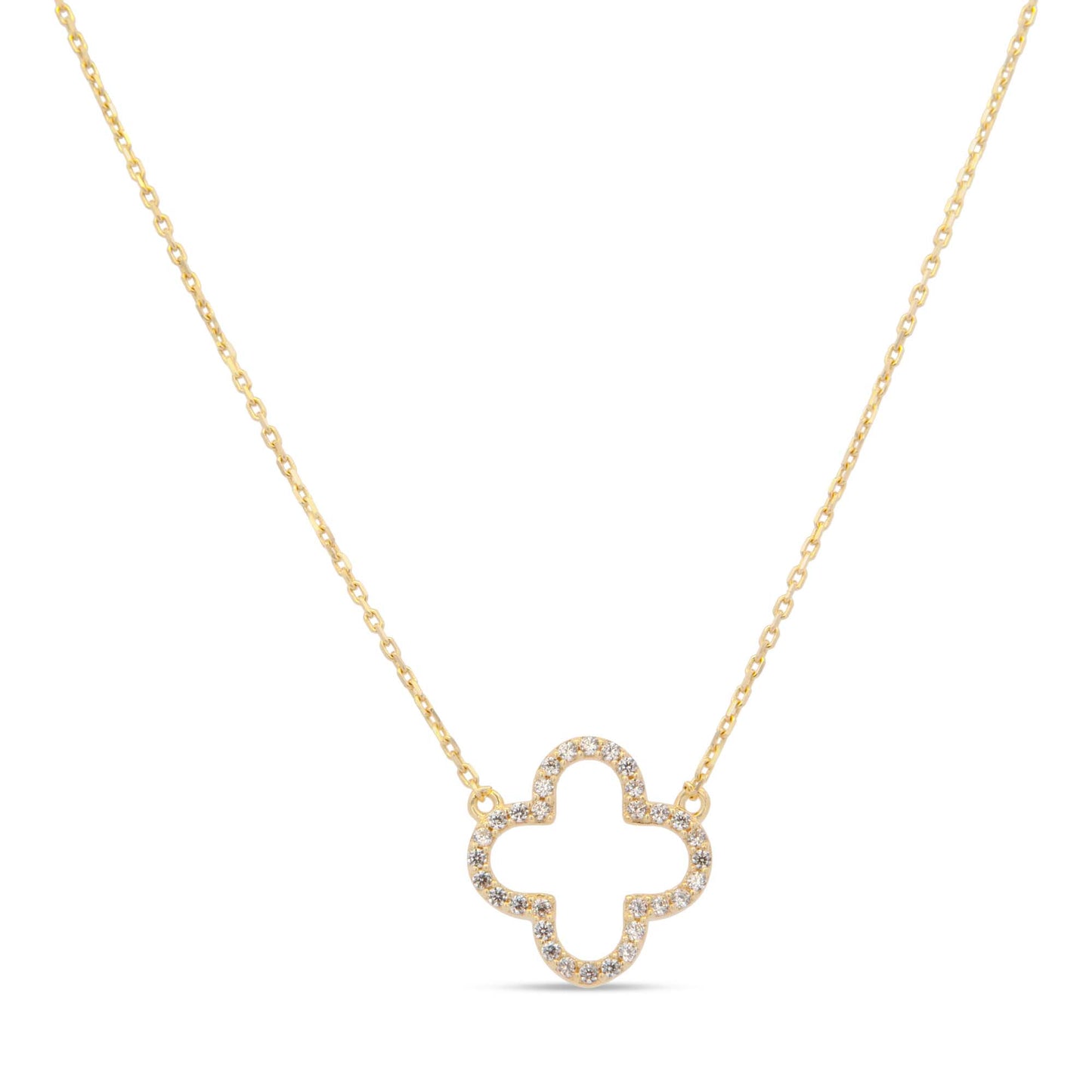 14K Yellow Gold Open CZ Clover Necklace