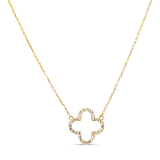 14K Yellow Gold Open CZ Clover Necklace