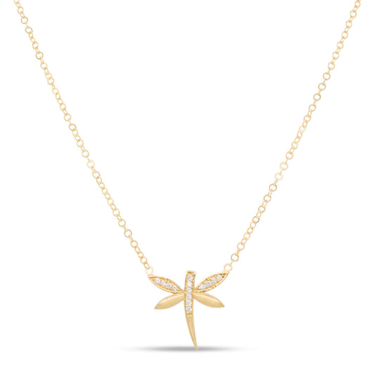 14K Yellow Gold Dragonfly with CZ Accents Necklace