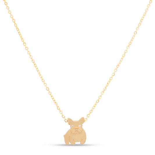 14K Yellow Gold French Bulldog with CZ Accents Necklace