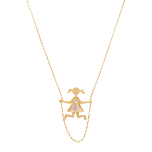 14K Yellow Gold Girl Jump Rope CZ Necklace