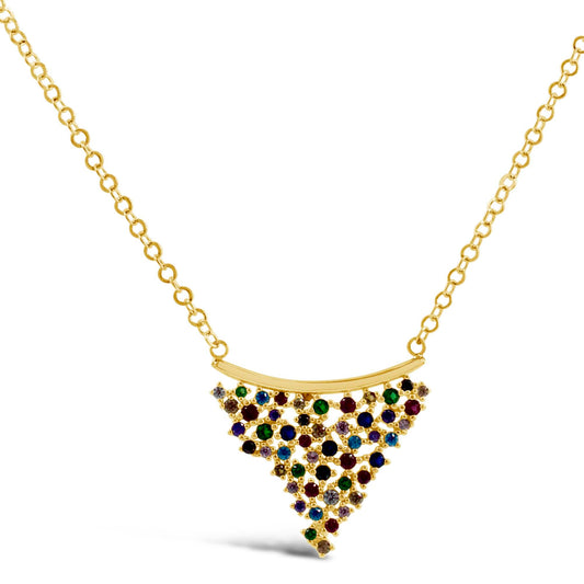 14K Yellow Gold Multi Color CZ Triangle Necklace
