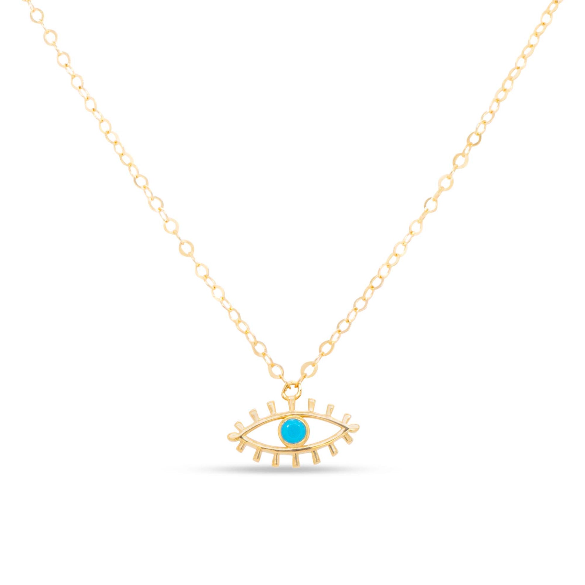 14K Yellow Gold Evil Eye Turquoise Necklace