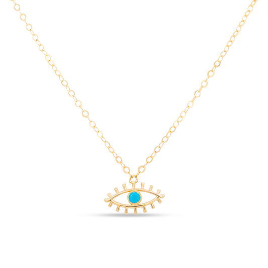 14K Yellow Gold Evil Eye Turquoise Necklace