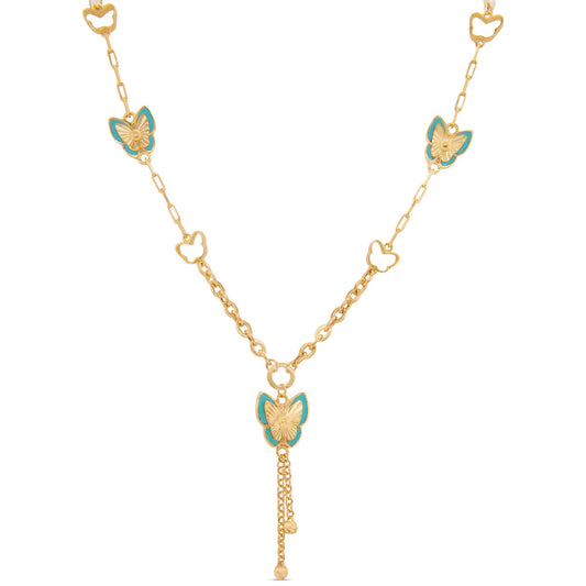 14K Yellow Gold Multi Butterfly Turquoise Necklace