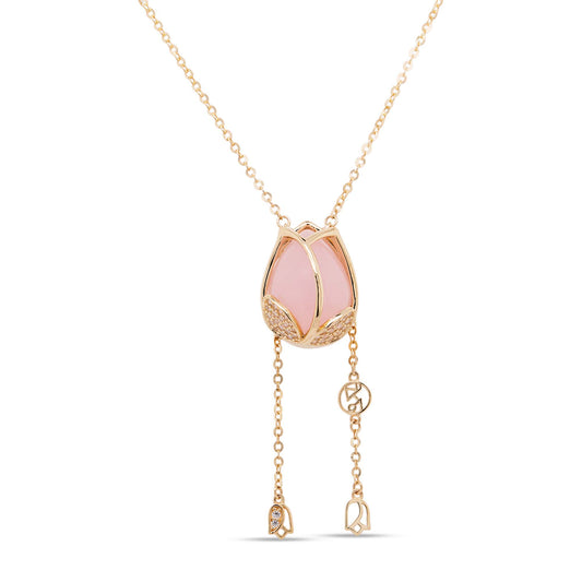 14K Rose Gold Light Pink Tulip Rose with Dangling Accents Necklace