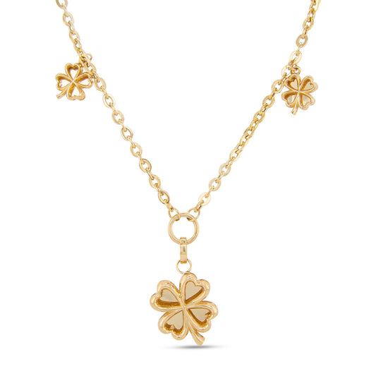 14K Yellow Gold Dangling Clover Necklace
